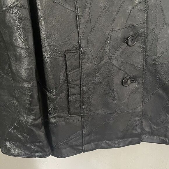 Vintage Jacket Size 2X Plus Patchwork Black Leather Y2K 90s Grunge Hippie - Picture 6 of 16